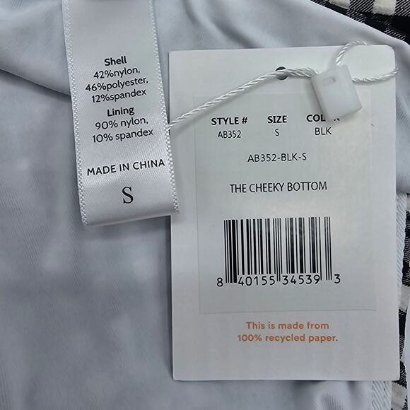 Andie Swim Womans size S The Cheeky Bikini Bottom in Black & White Gingham NEW - Picture 7 of 8